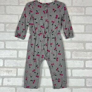 Just One You by Carter's Gray Pink Cherry Print Long Sleeve Jumpsuit 18M